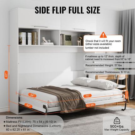 Murphy Bed Kit, Full Size, Deluxe DIY Wall Bed Mechanical Hardware Kit, Pneumatic Lever Heavy Duty Bed Frame Support, Folding Cabinet Wall Bed Space Saving Design for Guestroom, Easy to Build.