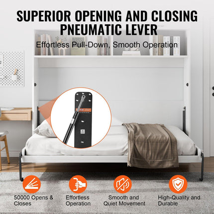 Murphy Bed Kit, Full Size, Deluxe DIY Wall Bed Mechanical Hardware Kit, Pneumatic Lever Heavy Duty Bed Frame Support, Folding Cabinet Wall Bed Space Saving Design for Guestroom, Easy to Build.