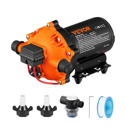 Water Diaphragm Pump, 20.8 LPM Flow, 4.8 bar Rated Pressure (2.8-6.9 bar Adjustable), 12.7 mm MNPT Self Priming Sprayer Pump with Pressure Switch for RV Camper Marine Boat Lawn, FCC Certified.