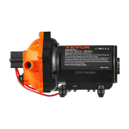 Water Diaphragm Pump, 20.8 LPM Flow, 4.8 bar Rated Pressure (2.8-6.9 bar Adjustable), 12.7 mm MNPT Self Priming Sprayer Pump with Pressure Switch for RV Camper Marine Boat Lawn, FCC Certified.