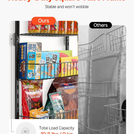 Over the Door Pantry Organizer, 6-Tier Pantry Organization and Storage, Heavy-Duty Steel Hanging Spice Rack, Adjustable Wall Seasoning Shelves, for Home Kitchen Laundry Room Bathroom, Black.