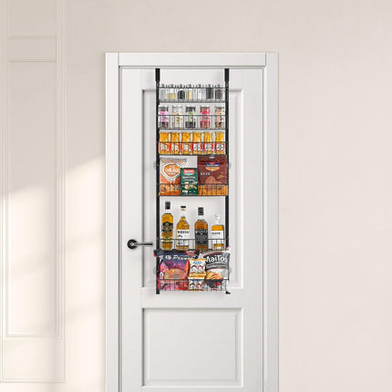 Over the Door Pantry Organizer, 6-Tier Pantry Organization and Storage, Heavy-Duty Steel Hanging Spice Rack, Adjustable Wall Seasoning Shelves, for Home Kitchen Laundry Room Bathroom, Black.