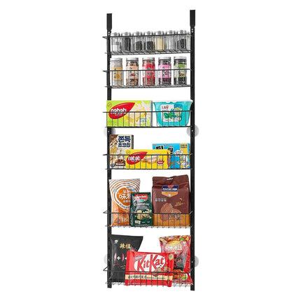 Over the Door Pantry Organizer, 6-Tier Pantry Organization and Storage, Heavy-Duty Steel Hanging Spice Rack, Adjustable Wall Seasoning Shelves, for Home Kitchen Laundry Room Bathroom, Black.