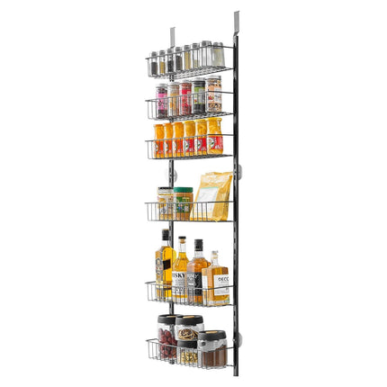 Over the Door Pantry Organizer, 6-Tier Pantry Organization and Storage, Heavy-Duty Steel Hanging Spice Rack, Adjustable Wall Seasoning Shelves, for Home Kitchen Laundry Room Bathroom, Black.