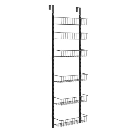Over the Door Pantry Organizer, 6-Tier Pantry Organization and Storage, Heavy-Duty Steel Hanging Spice Rack, Adjustable Wall Seasoning Shelves, for Home Kitchen Laundry Room Bathroom, Black.