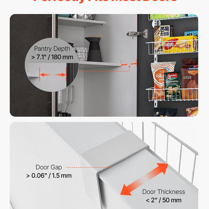 Over the Door Pantry Organizer, 9-Tier Pantry Organization and Storage, Heavy-Duty Steel Hanging Spice Rack, Adjustable Wall Seasoning Shelves, for Home Kitchen Laundry Room Bathroom, White.