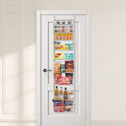 Over the Door Pantry Organizer, 9-Tier Pantry Organization and Storage, Heavy-Duty Steel Hanging Spice Rack, Adjustable Wall Seasoning Shelves, for Home Kitchen Laundry Room Bathroom, White.