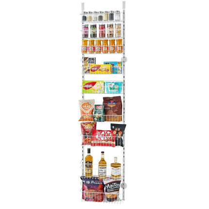 Over the Door Pantry Organizer, 9-Tier Pantry Organization and Storage, Heavy-Duty Steel Hanging Spice Rack, Adjustable Wall Seasoning Shelves, for Home Kitchen Laundry Room Bathroom, White.