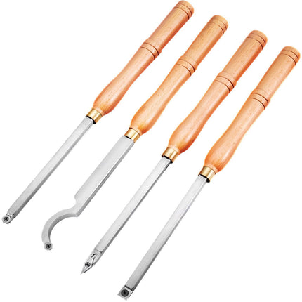 Wood Turning Tools for Lathe 4 PCS Set, Carbide Lathe Tools with Diamond Shape, Round, Square Cutters, Turning Lathe Chisels with Comfortable Grip Handles Lathe Tools for Craft DIY Hobbyists.