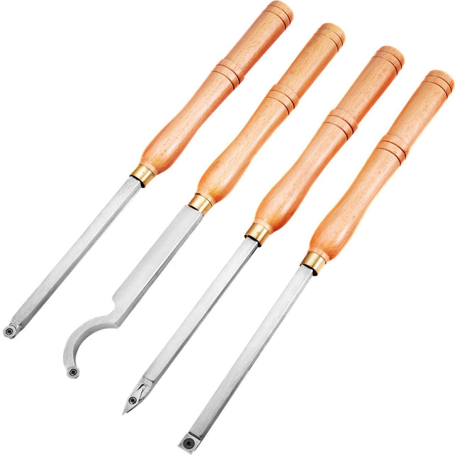 Wood Turning Tools for Lathe 4 PCS Set, Carbide Lathe Tools with Diamond Shape, Round, Square Cutters, Turning Lathe Chisels with Comfortable Grip Handles Lathe Tools for Craft DIY Hobbyists.