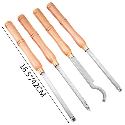 Wood Turning Tools for Lathe 4 PCS Set, Carbide Lathe Tools with Diamond Shape, Round, Square Cutters, Turning Lathe Chisels with Comfortable Grip Handles Lathe Tools for Craft DIY Hobbyists.
