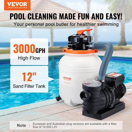 Sand Filter Above Ground with 285W Pool Pump 10,000 L/H Flow 6-Way Valve.