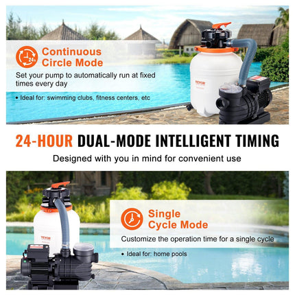 Sand Filter Above Ground with 285W Pool Pump 10,000 L/H Flow 6-Way Valve.