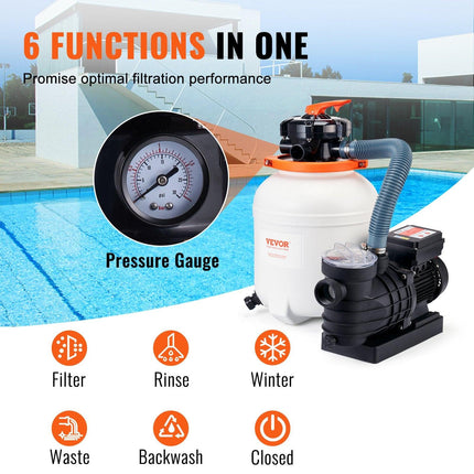 Sand Filter Above Ground with 285W Pool Pump 10,000 L/H Flow 6-Way Valve.