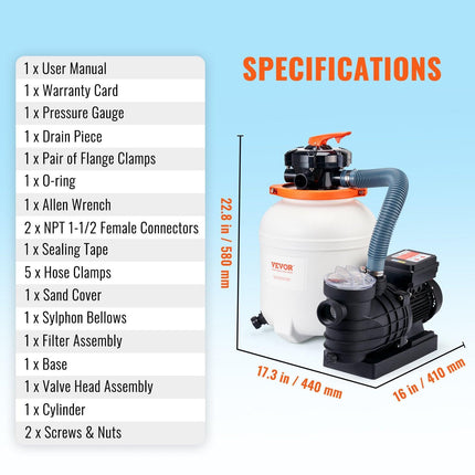 Sand Filter Above Ground with 285W Pool Pump 10,000 L/H Flow 6-Way Valve.