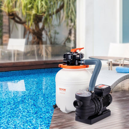 Sand Filter Above Ground with 285W Pool Pump 10,000 L/H Flow 6-Way Valve.