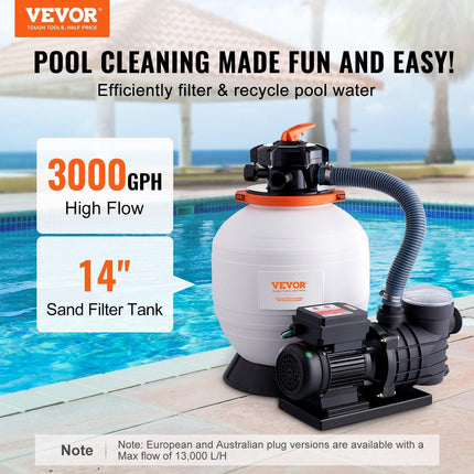 Sand Filter Above Ground with 450W Pool Pump 13,000 L/H Flow 6-Way Valve.