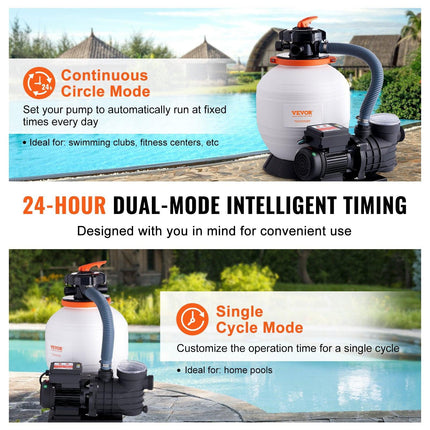 Sand Filter Above Ground with 450W Pool Pump 13,000 L/H Flow 6-Way Valve.