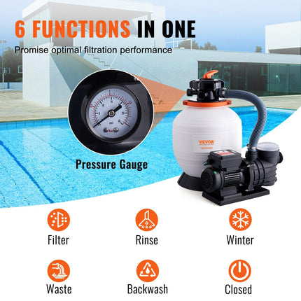Sand Filter Above Ground with 450W Pool Pump 13,000 L/H Flow 6-Way Valve.