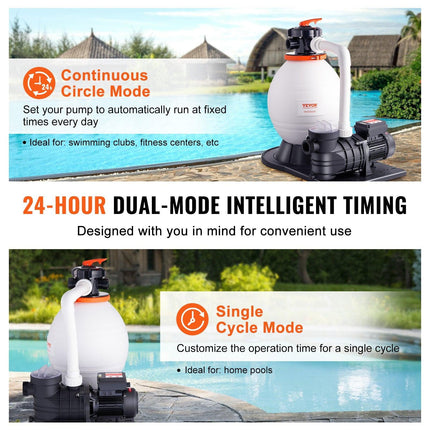 Sand Filter Above Ground with 850W Pool Pump 18,000 L/H Flow 6-Way Valve.