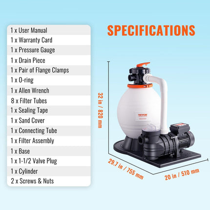 Sand Filter Above Ground with 850W Pool Pump 18,000 L/H Flow 6-Way Valve.