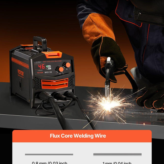 MIG Welder 130Amp Gasless Flux Core Mig Welding Machine with IGBT Inverter.