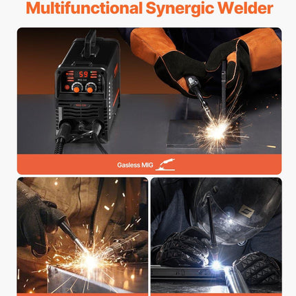 MIG Welder, 130Amp Synergic Mig Welding Machine, 3-in-1 Flux Core MIG/Stick/Lift TIG Multi-Process Welder Machine, Portable Mig Welder with IGBT Inverter Technology & Digital Display Screen.