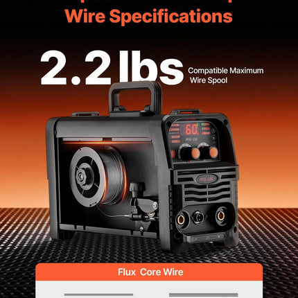 MIG Welder, 130Amp Synergic Mig Welding Machine, 3-in-1 Flux Core MIG/Stick/Lift TIG Multi-Process Welder Machine, Portable Mig Welder with IGBT Inverter Technology & Digital Display Screen.