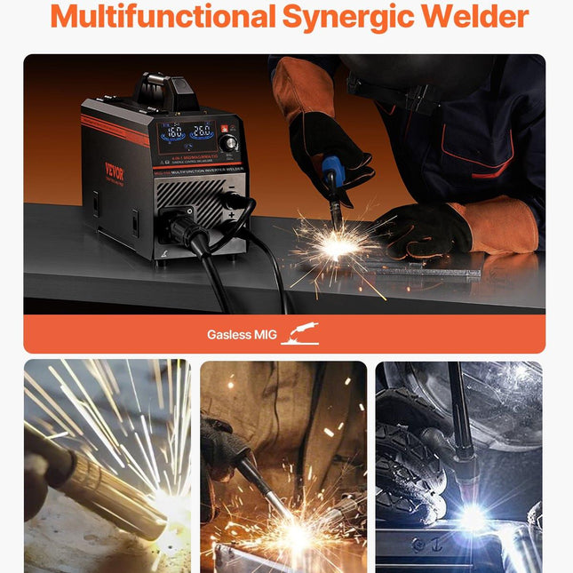 MIG Welder, 160A Synergic Mig Welding Machine, 4-in-1 Gas MIG/Flux Core MIG/Stick/Lift TIG Multi-Process Welder Machine with IGBT Inverter Technology and LCD Screen Display.