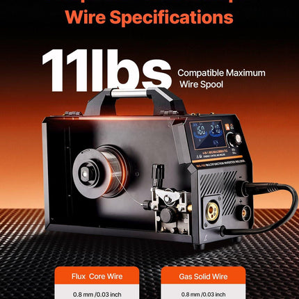 MIG Welder, 160A Synergic Mig Welding Machine, 4-in-1 Gas MIG/Flux Core MIG/Stick/Lift TIG Multi-Process Welder Machine with IGBT Inverter Technology and LCD Screen Display.