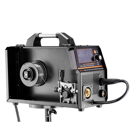 MIG Welder, 160A Synergic Mig Welding Machine, 4-in-1 Gas MIG/Flux Core MIG/Stick/Lift TIG Multi-Process Welder Machine with IGBT Inverter Technology and LCD Screen Display.