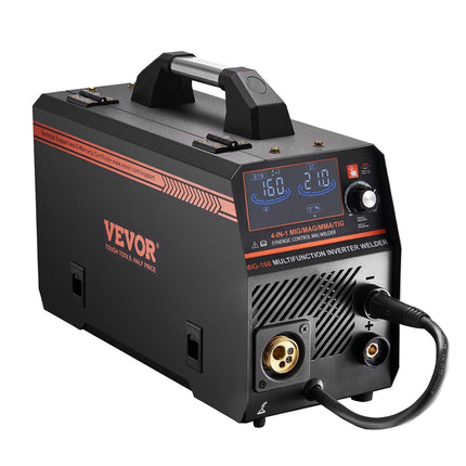 MIG Welder, 160A Synergic Mig Welding Machine, 4-in-1 Gas MIG/Flux Core MIG/Stick/Lift TIG Multi-Process Welder Machine with IGBT Inverter Technology and LCD Screen Display.