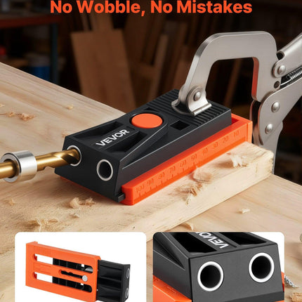 Pocket Hole Jig Kit, 12.7 to 38.1 mm Adjustable, Mini Jig Pocket Hole System with Step Drill, Hex Wrench, Drill Stop Ring, Square Drive Bit, and Screws, Reinforced Nylon Frame, for Woodworking.