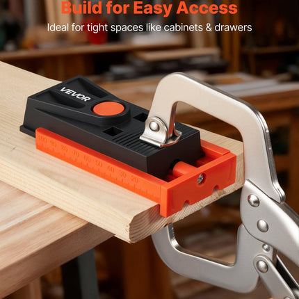 Pocket Hole Jig Kit, 12.7 to 38.1 mm Adjustable, Mini Jig Pocket Hole System with Step Drill, Hex Wrench, Drill Stop Ring, Square Drive Bit, and Screws, Reinforced Nylon Frame, for Woodworking.