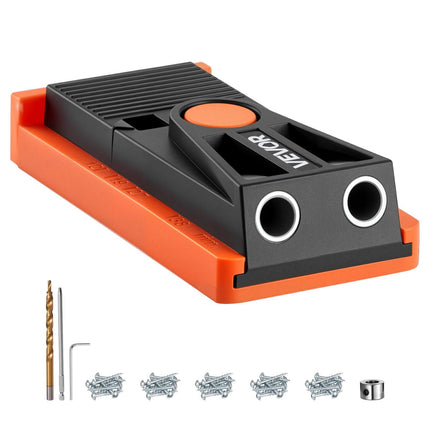 Pocket Hole Jig Kit, 12.7 to 38.1 mm Adjustable, Mini Jig Pocket Hole System with Step Drill, Hex Wrench, Drill Stop Ring, Square Drive Bit, and Screws, Reinforced Nylon Frame, for Woodworking.