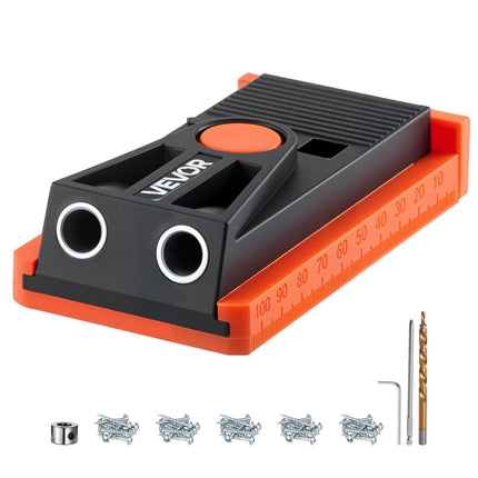 Pocket Hole Jig Kit, 12.7 to 38.1 mm Adjustable, Mini Jig Pocket Hole System with Step Drill, Hex Wrench, Drill Stop Ring, Square Drive Bit, and Screws, Reinforced Nylon Frame, for Woodworking.