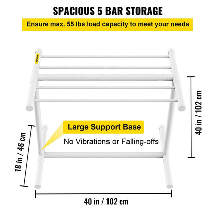 Pool Towel Rack, 5 Bar, White, Freestanding Outdoor PVC T-Shape Poolside Storage Organizer, Include 8 Towel Clips, Mesh Bag, Hook, Also Stores Floats and Paddles, for Beach, Swimming Pool, Home.