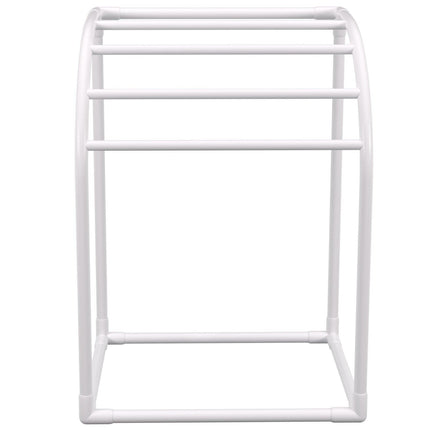 Pool Towel Rack, 5 Bar, Milky, Freestanding Outdoor PVC Curved Poolside Storage Organizer, Include 8 Towel Clips, Mesh Bag, Hook, Also Stores Floats and Paddles, for Beach, Swimming Pool, Home.