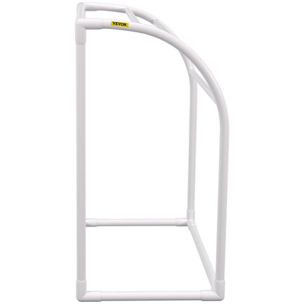 Pool Towel Rack, 5 Bar, Milky, Freestanding Outdoor PVC Curved Poolside Storage Organizer, Include 8 Towel Clips, Mesh Bag, Hook, Also Stores Floats and Paddles, for Beach, Swimming Pool, Home.
