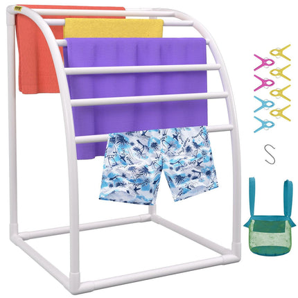 Outdoor Towel Rack Pool Towel Rack 7 Bar Curved White Freestanding Patio.