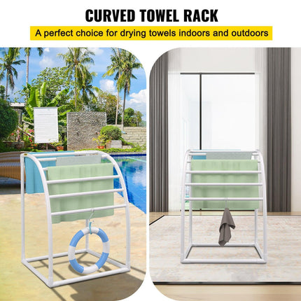 Outdoor Towel Rack Pool Towel Rack 7 Bar Curved White Freestanding Patio.