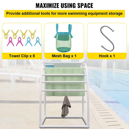 Outdoor Towel Rack Pool Towel Rack 7 Bar Curved White Freestanding Patio.