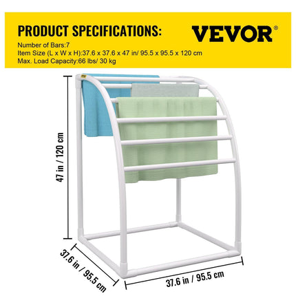 Outdoor Towel Rack Pool Towel Rack 7 Bar Curved White Freestanding Patio.