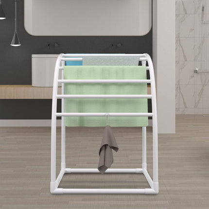 Outdoor Towel Rack Pool Towel Rack 7 Bar Curved White Freestanding Patio.