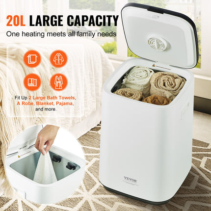 20L Large Towel Warmer Bucket with LED Screen U-shaped Light & Timer White.