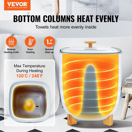 25L Towel Warmer Bucket with LED Screen Bottom Heating Columns Timer White.