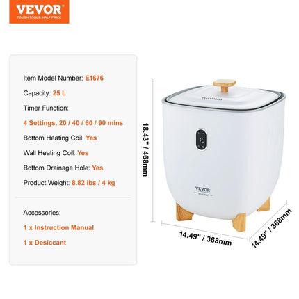 25L Towel Warmer Bucket with LED Screen Bottom Heating Columns Timer White.