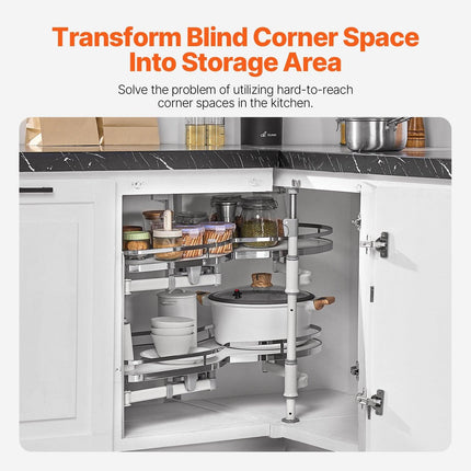 Swing Left Blind Corner Cabinet, Pull Out Organizer for 36 inch Width Blind Cabinet, 2 Tier Height Adjustable Swing Tray, Soft Close Kitchen Cloud Blind Organizer, Left Open.