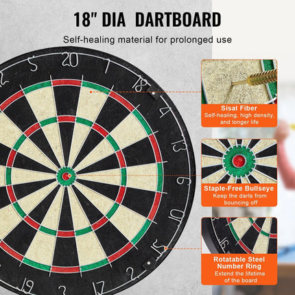 Dartboard and Cabinet Set Official Size Complete Accessory Steel Tip Dart.