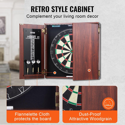 Dartboard and Cabinet Set Official Size Complete Accessory Steel Tip Dart.